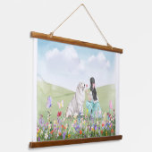 Coquette Meisje en Hond Spring Meadow Tapestry Hangend Wandkleed (Gebogen)