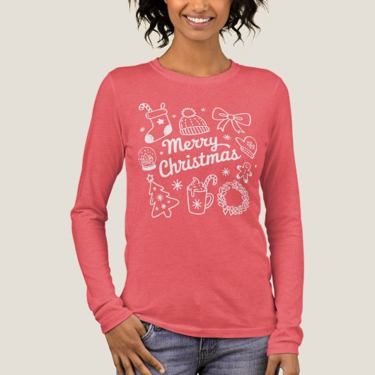 Coquette Merry Christmas Doodles Tree Bow Tri-Blend Shirt (Voorkant)