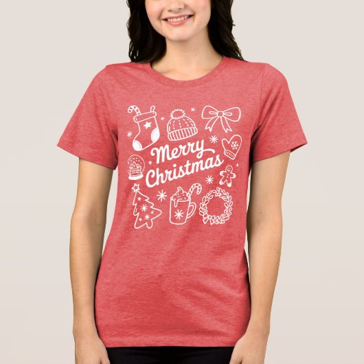 Coquette Merry Christmas Doodles Tree Bow Tri-Blend Shirt (Voorkant)