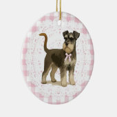 Coquette Miniature Schnauzer Dog Pink Gingham Bows Keramisch Ornament (Rechts)
