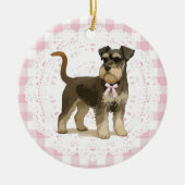 Coquette Miniature Schnauzer Dog Pink Gingham Bows Keramisch Ornament (Voorkant)