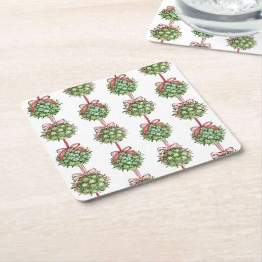 Coquette Mistletoe Waterverf Kerst Onderzetters (Schuin)