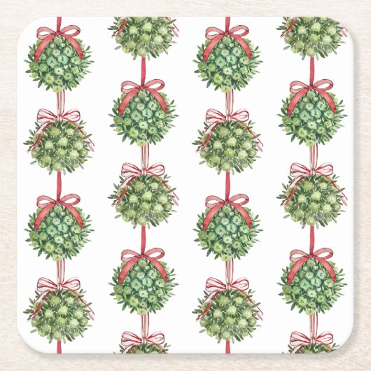 Coquette Mistletoe Waterverf Kerst Onderzetters (Voorkant)