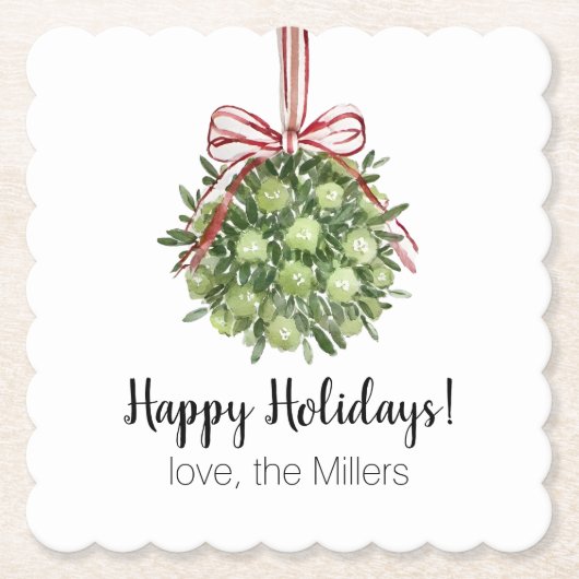 Coquette Mistletoe Waterverf Kerst Onderzetters (Voorkant)