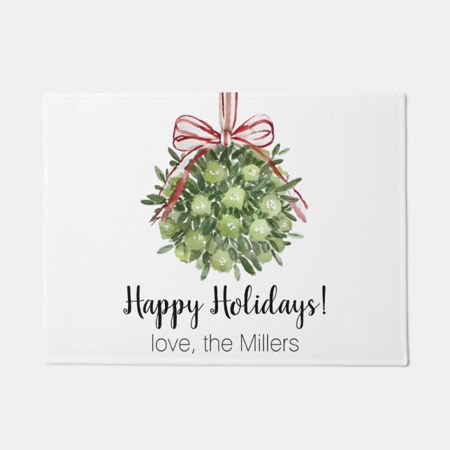Coquette Mistletoe Waterverf Kerstdeurmat Deurmat (Voorkant)