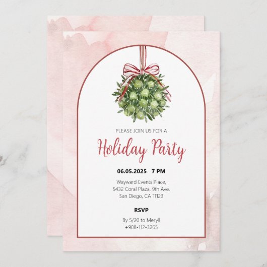 Coquette Mistletoe Waterverf Kerstuitnodiging Kaart (Voorkant / Achterkant)