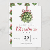 Coquette Mistletoe Waterverf Kerstuitnodiging Kaart (Voorkant / Achterkant)