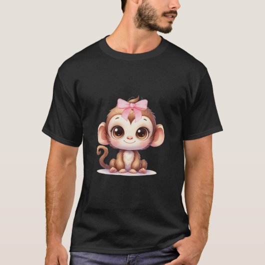Coquette Monkey Lover Bow Simple Pink Schattige Gi T-shirt (Voorkant)