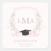 Coquette monogram Afstuderen Vierkante Sticker (Voorkant)