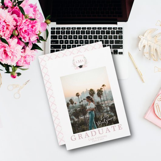 Coquette Monogram Foto Afstudeeruitnodiging Kaart