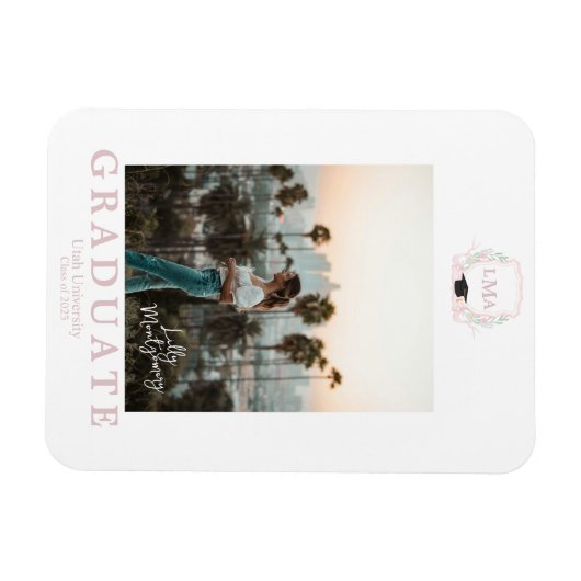 Coquette Monogram Foto Afstuderen Aankondiging Magneet (Horizontaal)