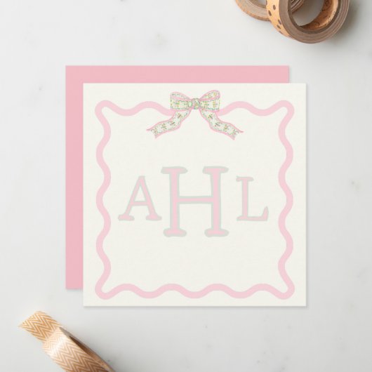Coquette Monogram Fotobericht Kaart Notitiekaartje (Voorkant / Achterkant in situ)