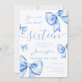 Coquette Navy Blue Bow Sweet 16 Party Kaart (Voorkant)
