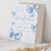 Coquette Navy Blue Bow Sweet 16 Party Kaart