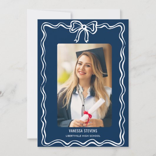Coquette Navy Bow Foto Afstuderen Aankondiging (Voorkant)