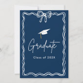 Coquette Navy Bow Foto Afstuderen Aankondiging (Achterkant)