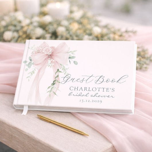 Coquette Neutral Bow Bridal Shower Gastenboek