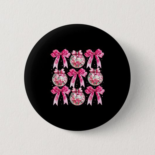 Coquette New Year 2026, Retro New Years, Disco Bal Ronde Button 5,7 Cm (Voorkant)