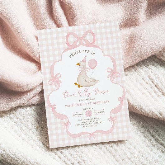 Coquette One Gekke Gans Roze Strik 1e Verjaardag Kaart