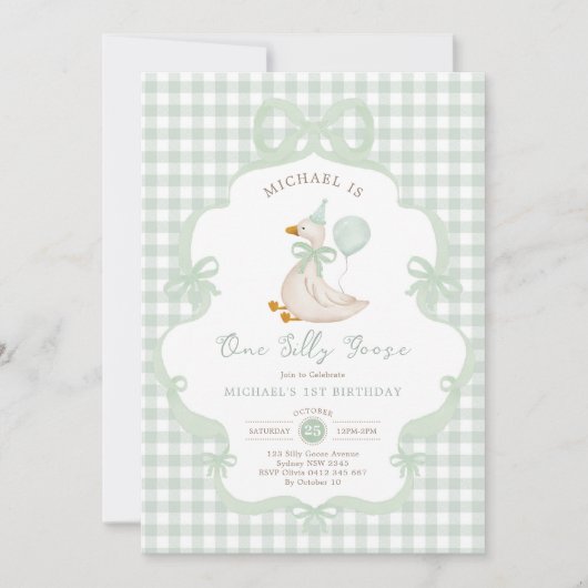 Coquette One Silly Goose Sage Green Bow Birthday Kaart (Voorkant)