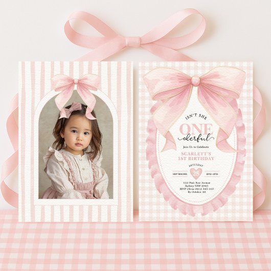 Coquette ONEderful Pink Bow Girl 1st Birthday Kaart