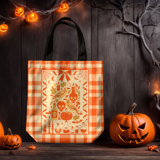 Coquette Oranje Folk Art Plaid Tote Bag