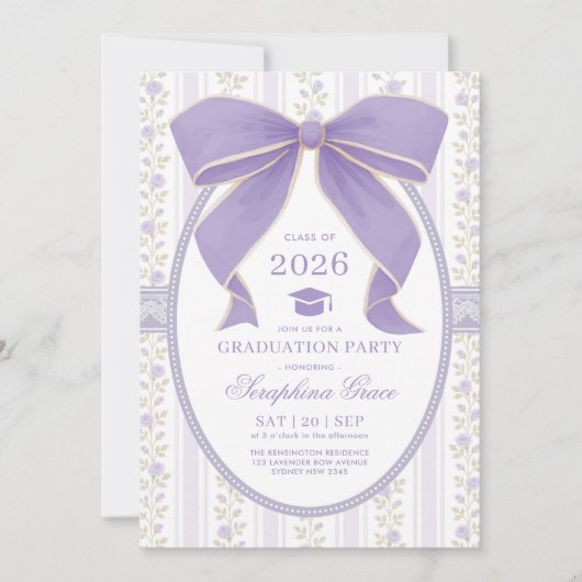 Coquette Paarse Bow Shabby Chic Graduation Party Kaart (Voorkant)