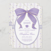 Coquette Paarse Bow Shabby Chic Graduation Party Kaart (Voorkant / Achterkant)