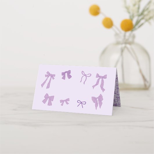 Coquette Paarse Bow Theme Party Eten Label Plaatskaartje (Voorkant)