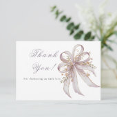 Coquette paarse strik baby shower bedankkaart (Staand voorkant)