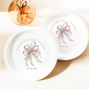 Coquette paarse strik baby shower papieren bordje