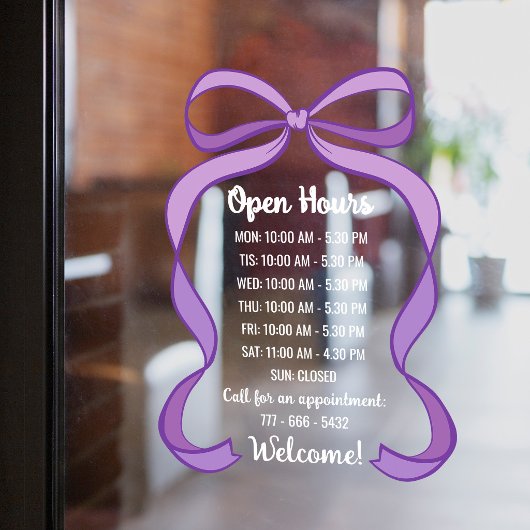 Coquette Paarse Strik Uren Klein Zakelijk Openings Raamsticker