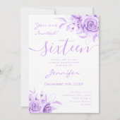 Coquette Paarse Sweet 16 Floral Glam Kaart (Voorkant)