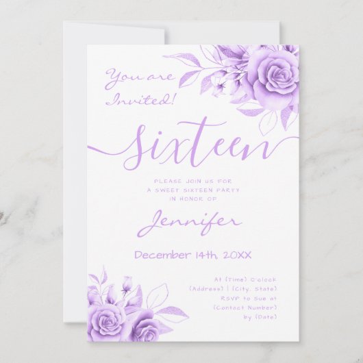 Coquette Paarse Sweet 16 Floral Glam Kaart (Voorkant)