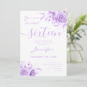 Coquette Paarse Sweet 16 Floral Glam Kaart (Staand voorkant)