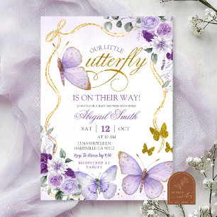 Coquette Paarse Vlinder Baby Shower Kaart