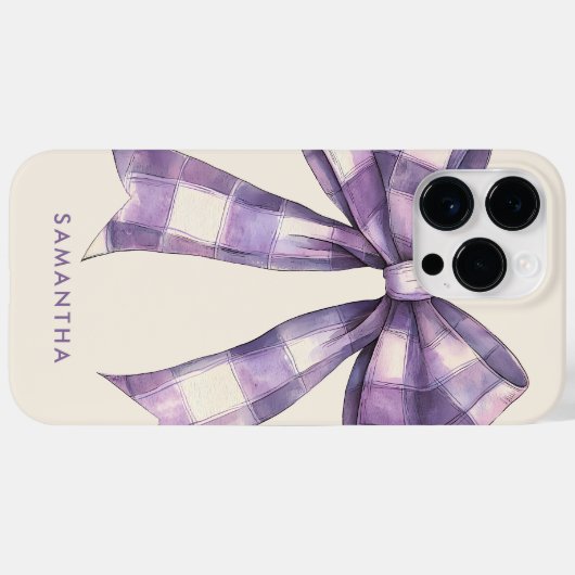 Coquette Paarse Waterverf Geruite Boog met Naam Case-Mate iPhone Case (Achterkant (horizontaal))