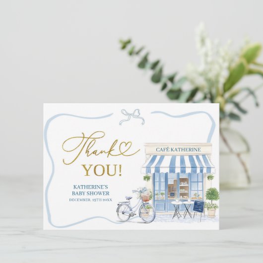 Coquette Parijse cafe Frans Blauw Bedankt Card Informatiekaartje (Staand voorkant)