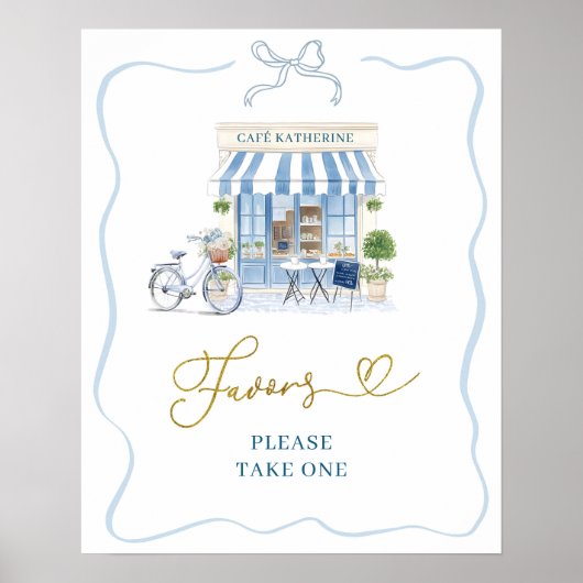 Coquette Parijse cafe Frans Blauw Favors Poster (Voorkant)