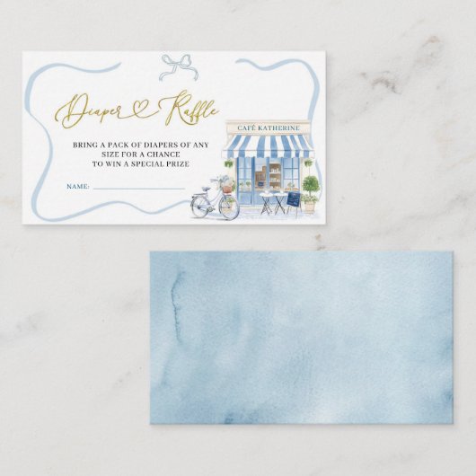 Coquette Parijse cafe Franse Blauwe Luier Raffle E Informatiekaartje (Voorkant / Achterkant)