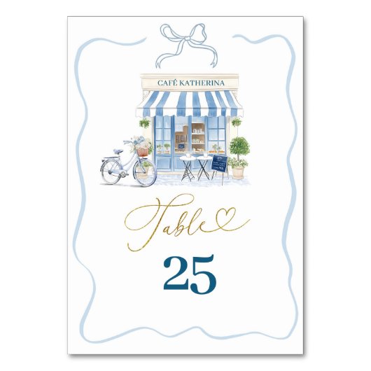 Coquette Parijse cafe Franse Blauwe Tafel Nummer Kaart (Voorkant)
