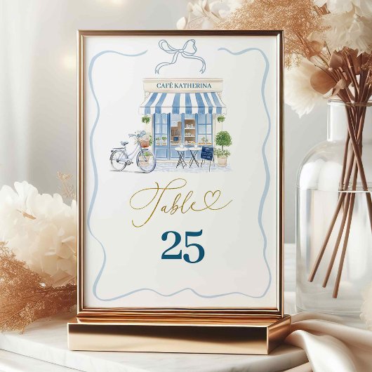 Coquette Parijse cafe Franse Blauwe Tafel Nummer Kaart