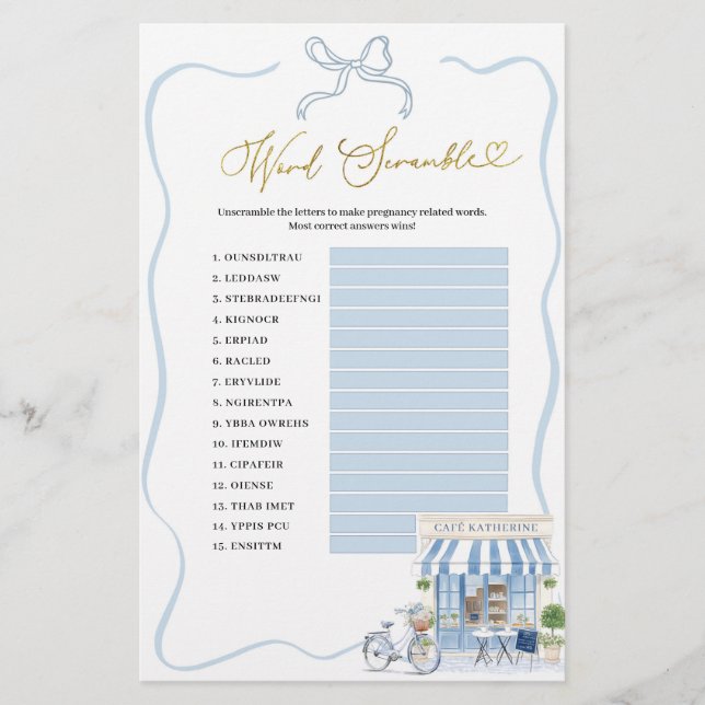 Coquette Parijse Cafe Word Scramble Games (Voorkant)