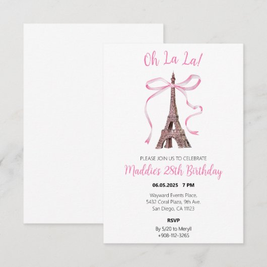 Coquette Paris Verjaardag Uitnodigt Bedankkaart (Voorkant / Achterkant)