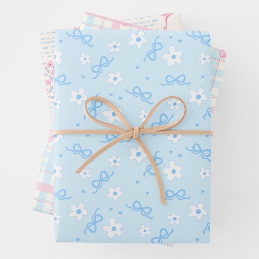 Coquette Pastel Blue Cute Wrapping Paper (In situ)