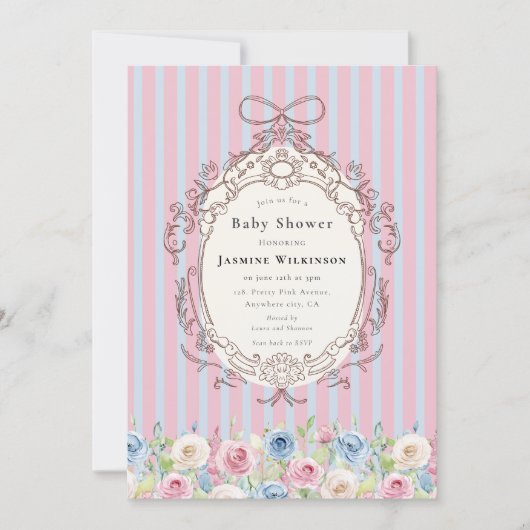 coquette pastel Rose Baby Shower with qr code rsvp Kaart (Voorkant)