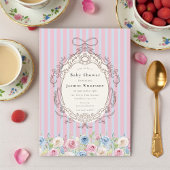 coquette pastel Rose Baby Shower with qr code rsvp Kaart