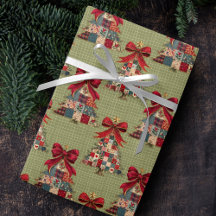 Coquette patchwork kerstbomen groene vierkanten