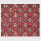 Coquette patchwork kerstbomen rode polka stippen cadeaupapier (Vlak)