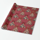 Coquette patchwork kerstbomen rode polka stippen cadeaupapier (Uitgerold)